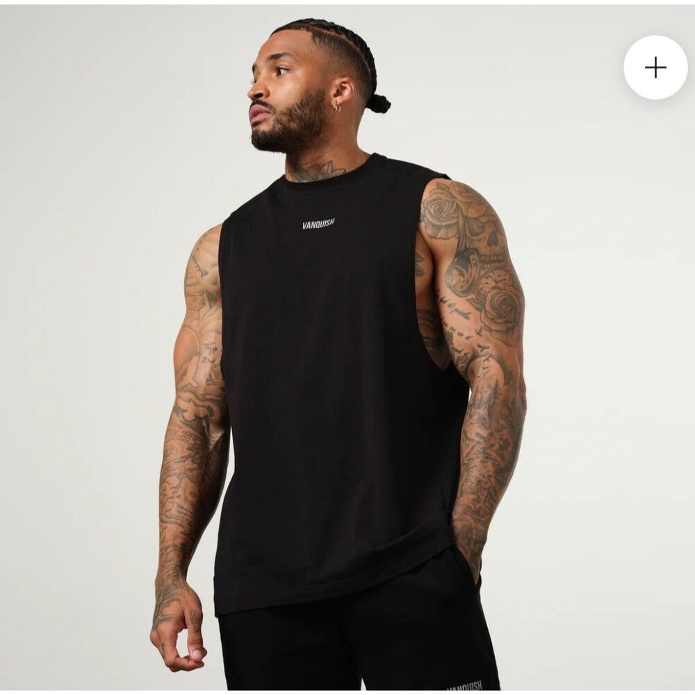 New VANQUISH ESSENTIAL BLACK OVERSIZED SLEEVELESS T SHIRT Men's XL